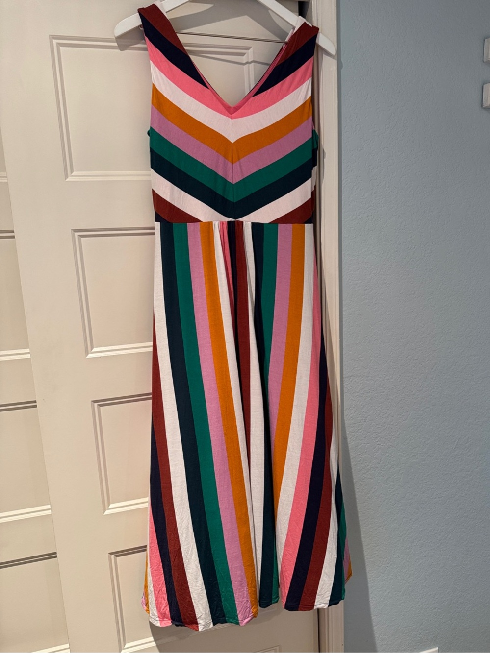 Boden Striped Maxi Dress in Pink, Green, Navy, Mustard & White